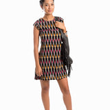 Tara Shirt Dress - Black Red Mustard Ikat