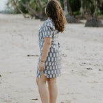 Elegant Carrie Short Dress with a round neck and flattering above-the-knee design. Soft handloomed cotton