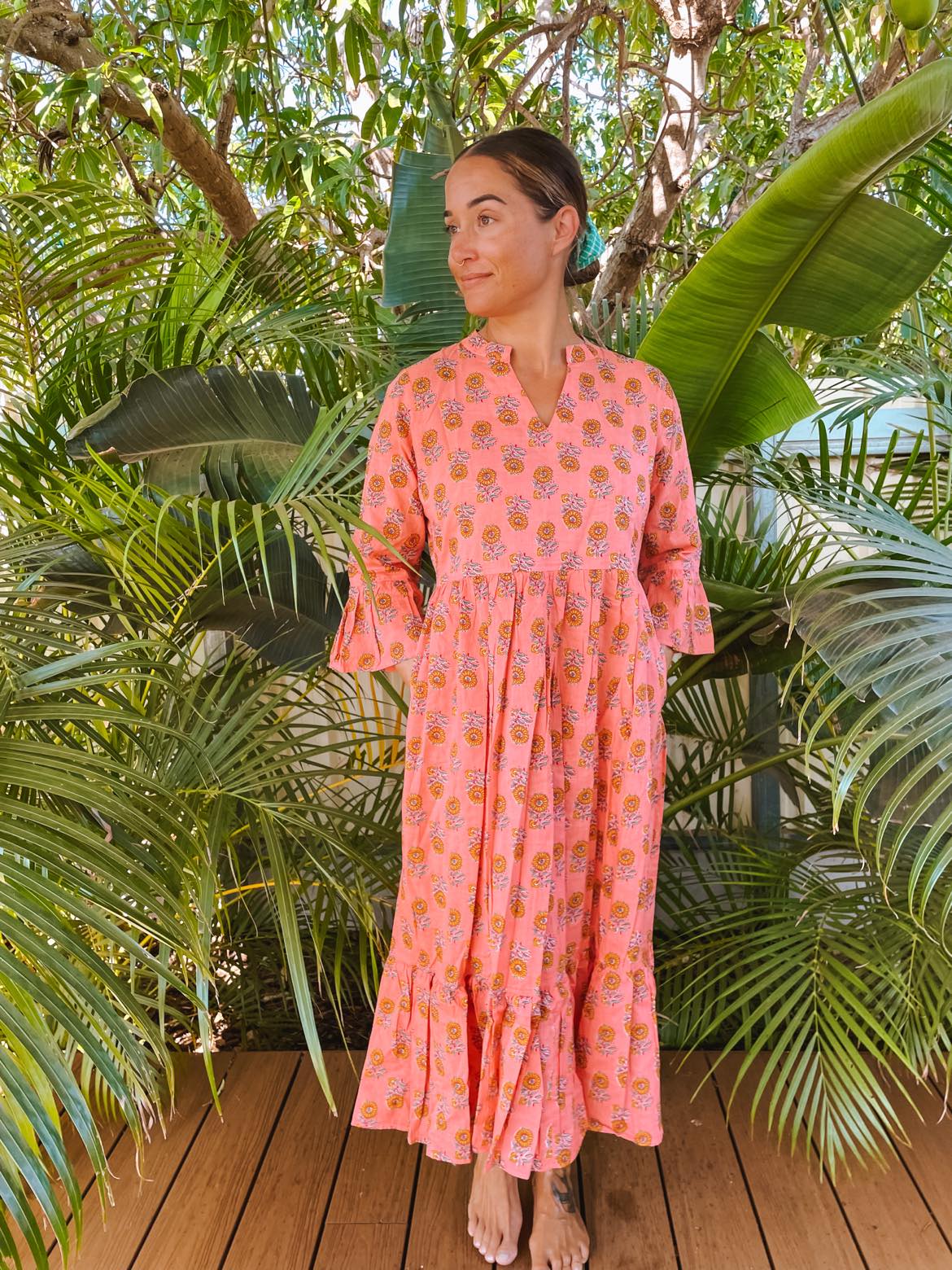 Alka Long Dress Koral Sunflower – Tara and the Tigress