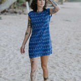 Tara Shirt Dress in handloomed cotton with capped sleeves and button details.