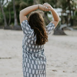 Lightweight and breathable grey and white Ikat Carrie Short Dress